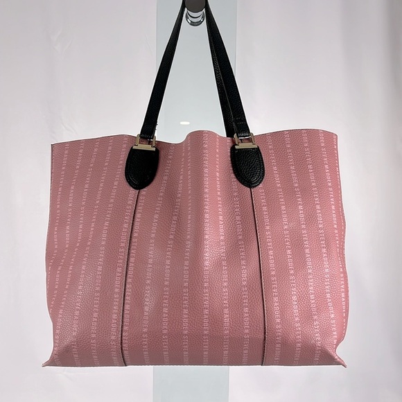 Steve Madden Large Logo Pebbled Leather Pink Tote Bag with Black Envelope Bag - Picture 5 of 14